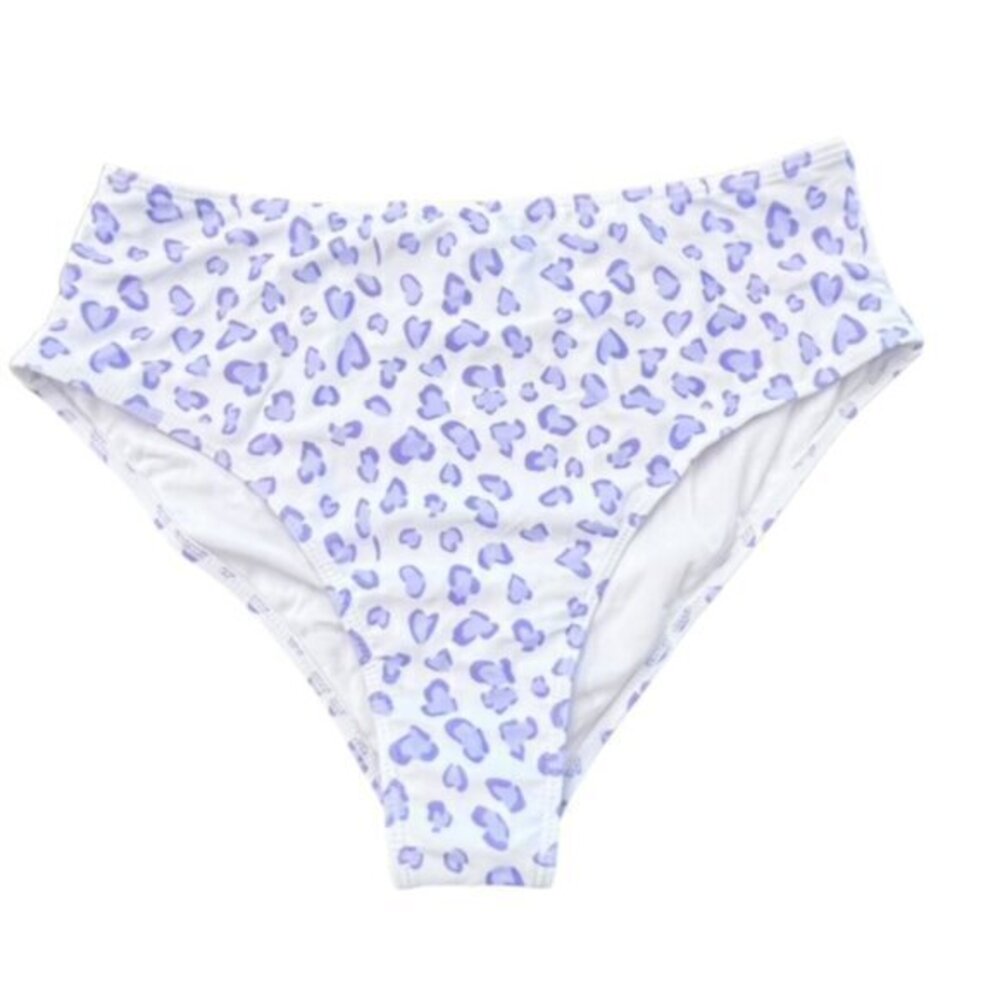 Bikini Swim Bottoms Size XL White Purple Leopard Print NWOT Beach Pool Vacation